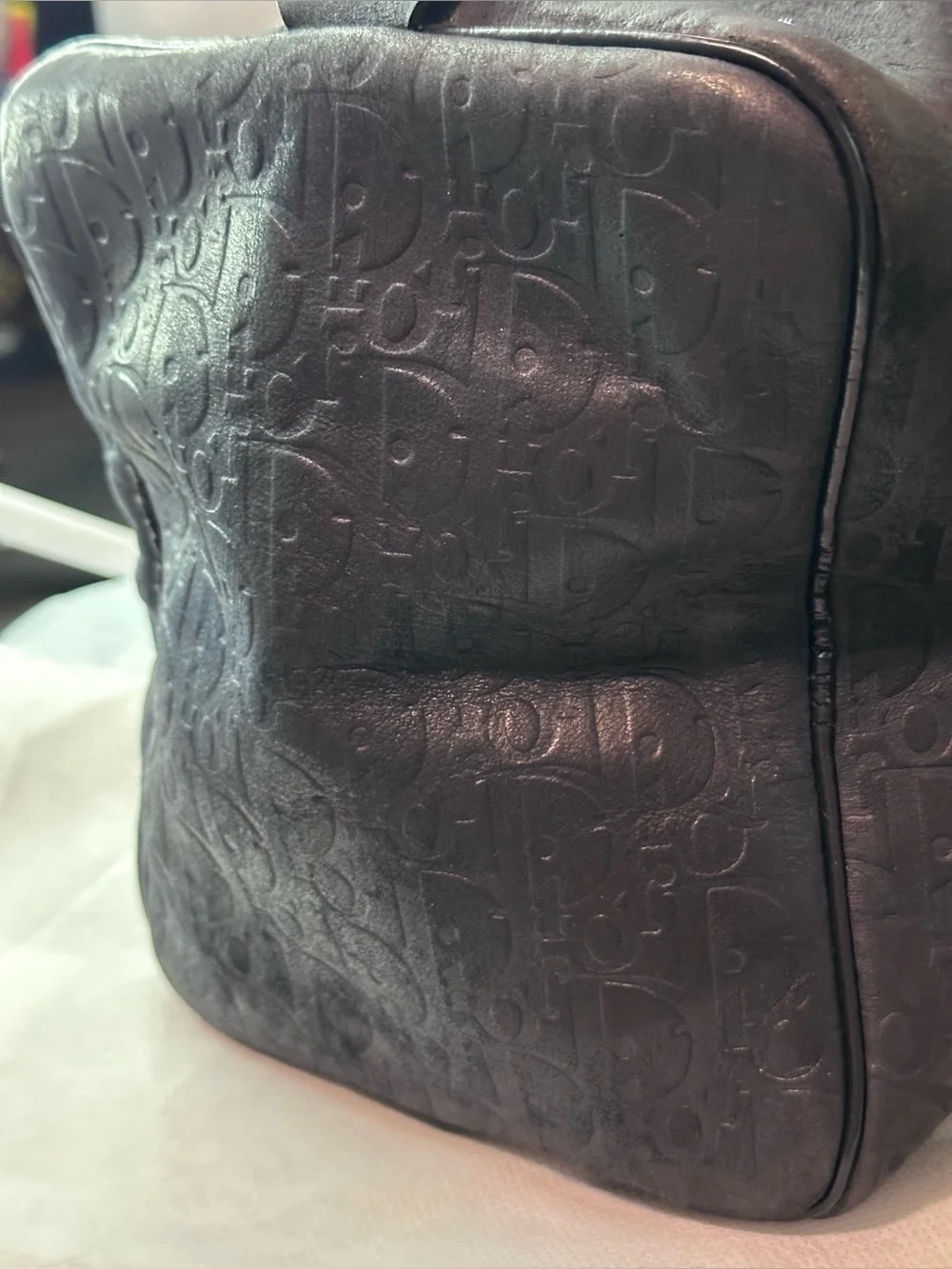Christian Dior Boston Bag Suede Navy Silver Authentic